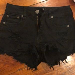 Black high rise distressed shorts